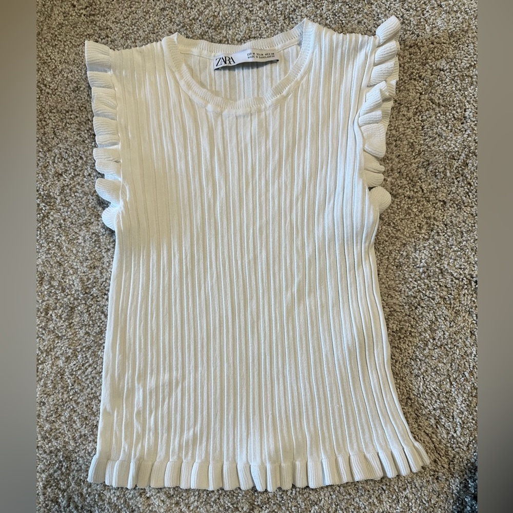 Zara White Ruffle Sleeve Top
